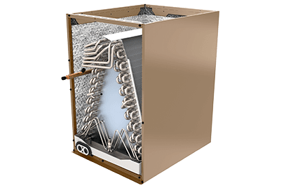 An evaporator coil on a white background