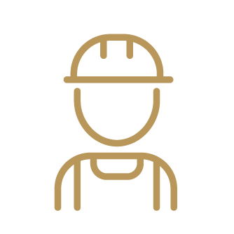 Icon of a person wearing overalls and a safety hat