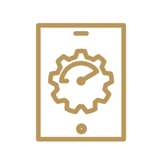 Icon of a speedometer enclosed in a gear on a tablet