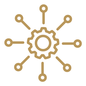 Icon of a gear with lines and circles around it